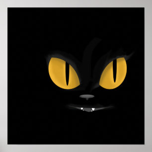 Poster Cute Mischievous Black Cat with Fangs