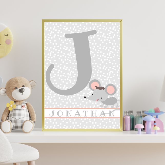 Poster Cute Mouse & Polkadots Personnalisé Garçon Nurseri (Créateur téléchargé)
