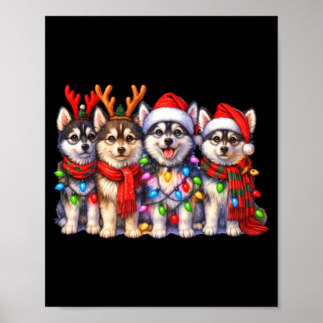 Poster Cute Msky Christmas Dogs With Lights Long Sleeve  (Devant)