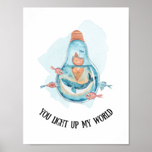 Poster Cute Nautique Bleu Baleine Nautique Nourriture / S