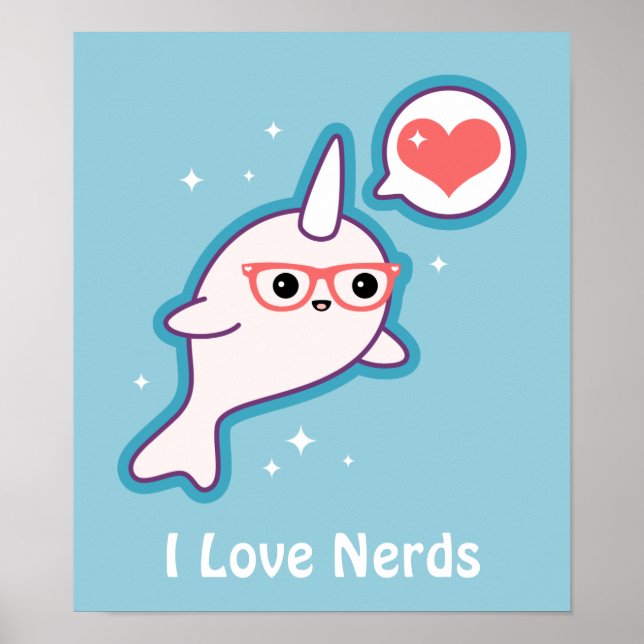 Poster Cute Nerd Narwhal (Devant)