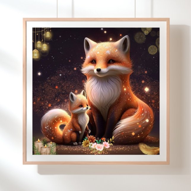Poster Cute Orange Fox Maman & Baby Art Nursery (Créateur téléchargé)