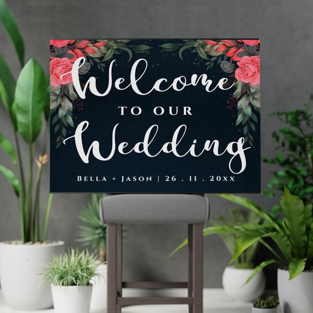 Poster Cute Orange Joli Floral Bienvenue à Notre Mariage (Créateur téléchargé)