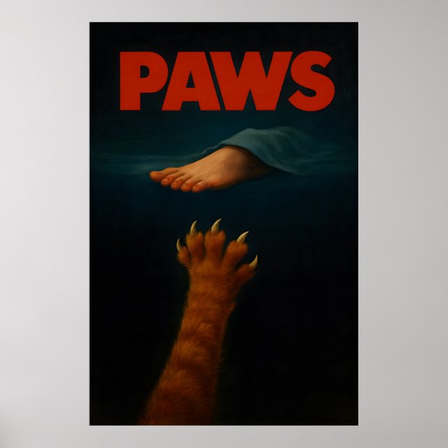 Poster Cute Orange Tabby vs Human Foot (Devant)