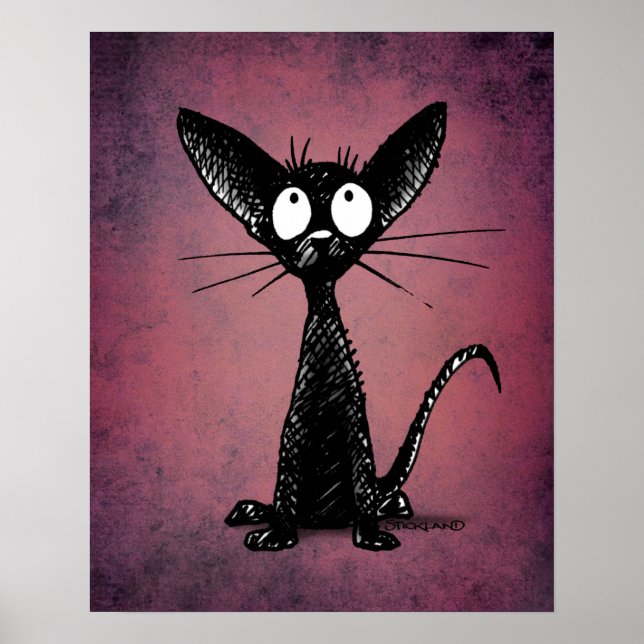 Poster Cute Oriental Black Cat Art sur gothique violet (Devant)