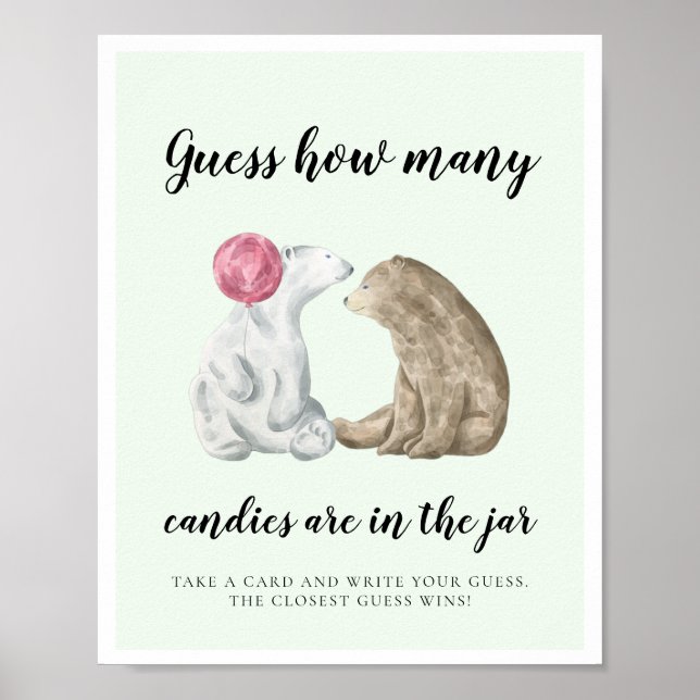 Poster Cute ours Devinez combien de Baby shower jeu (Devant)