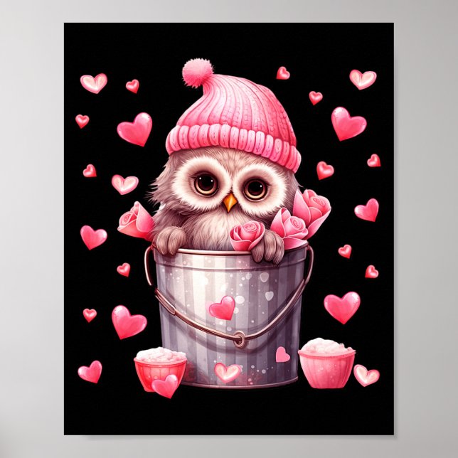 Poster Cute Owl In Valentines Basket For Girls Women Nk R (Devant)