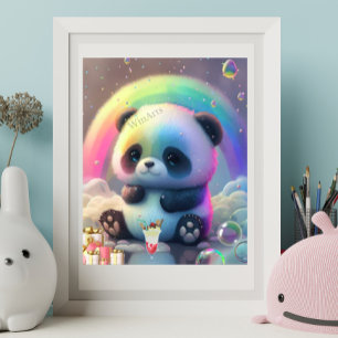 Poster Cute Panda Arc-en-ciel Coloré Moderne Nourriture A