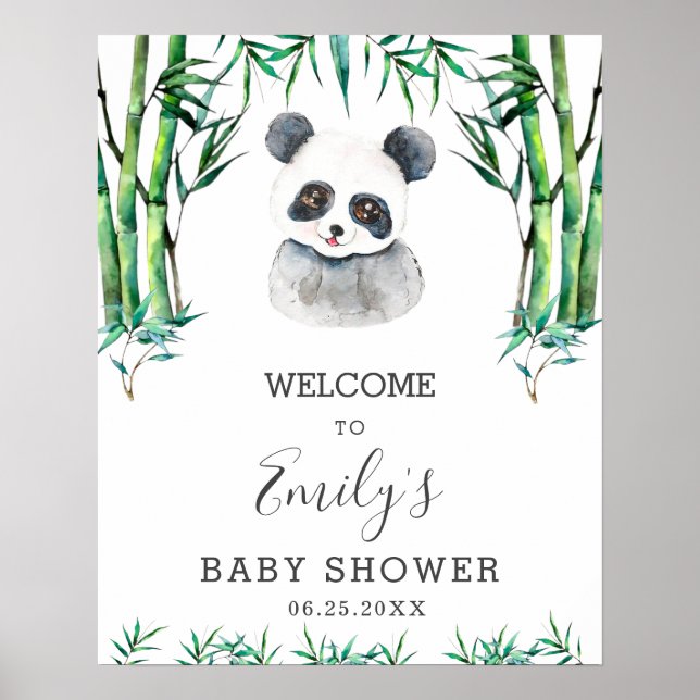 Poster Cute Panda Baby shower de verdure Neutre Accueil (Devant)