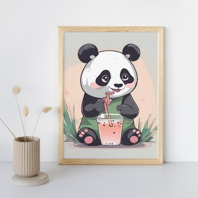 Poster Cute Panda boire du thé à bulle, du boba tea (Créateur téléchargé)