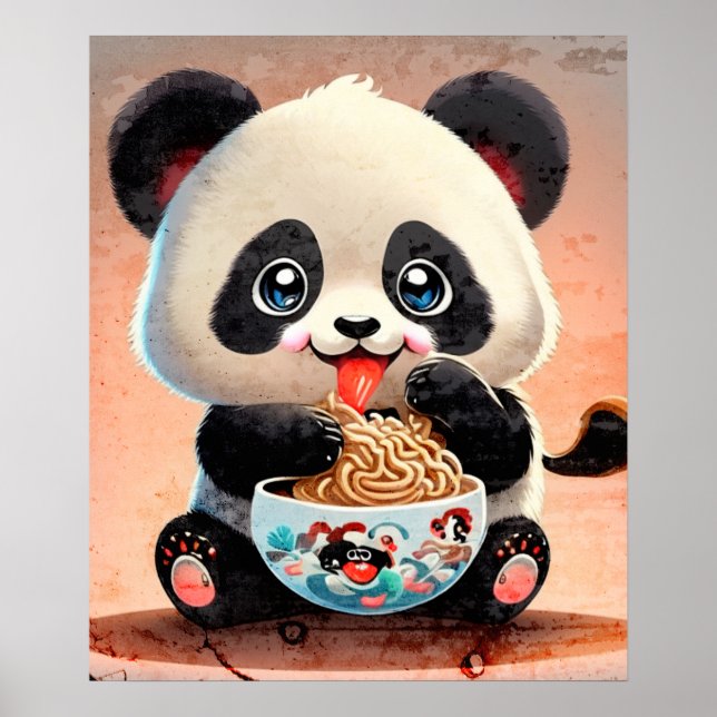 Poster Cute Panda manger Ramen (Devant)