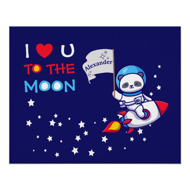 Poster Cute Panda Ours Astronaut Sur Rockship Kids (Devant)