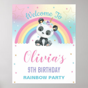 Poster Cute Panda Pandacorn Arc en ciel Bienvenue