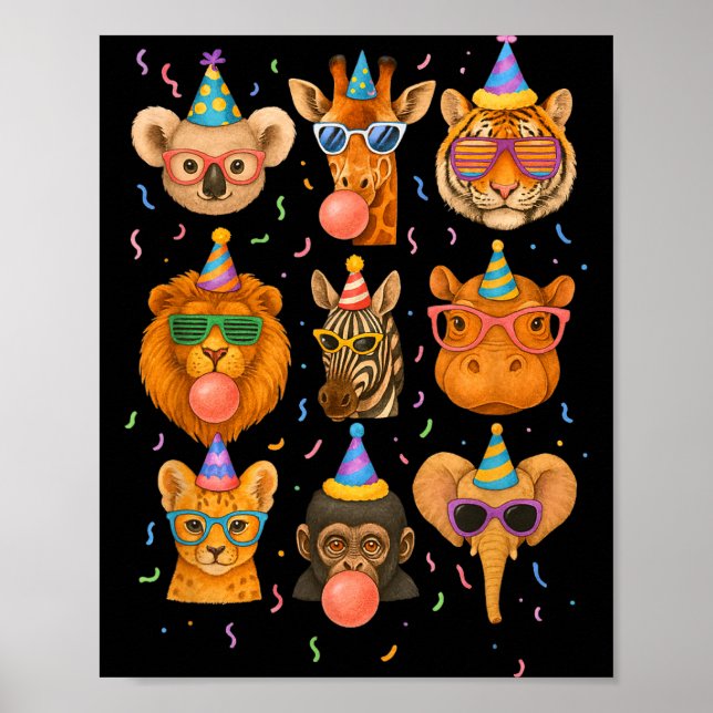 Poster Cute Party Animals Birthday Wildlife Zoo Birthday  (Devant)