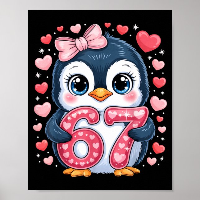 Poster Cute Penguin 67 Six Seven Valentine Hearts 6 7 Mem (Devant)