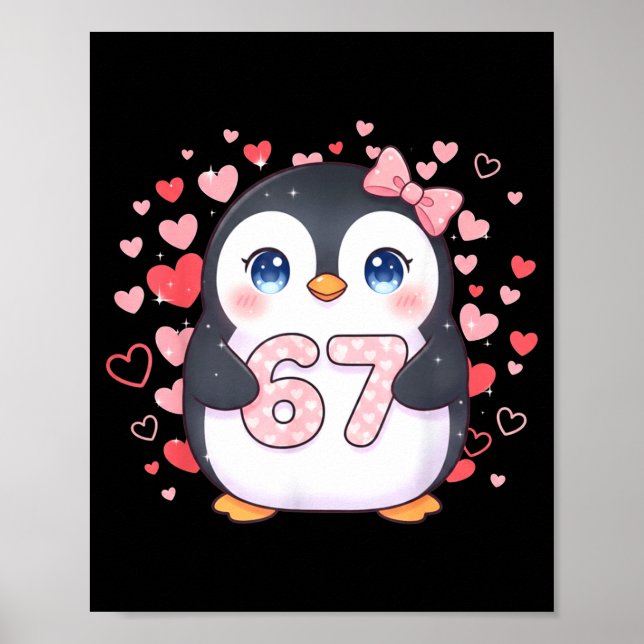 Poster Cute Penguin 67 Six Seven Valentine Hearts 6 7 Mem (Devant)