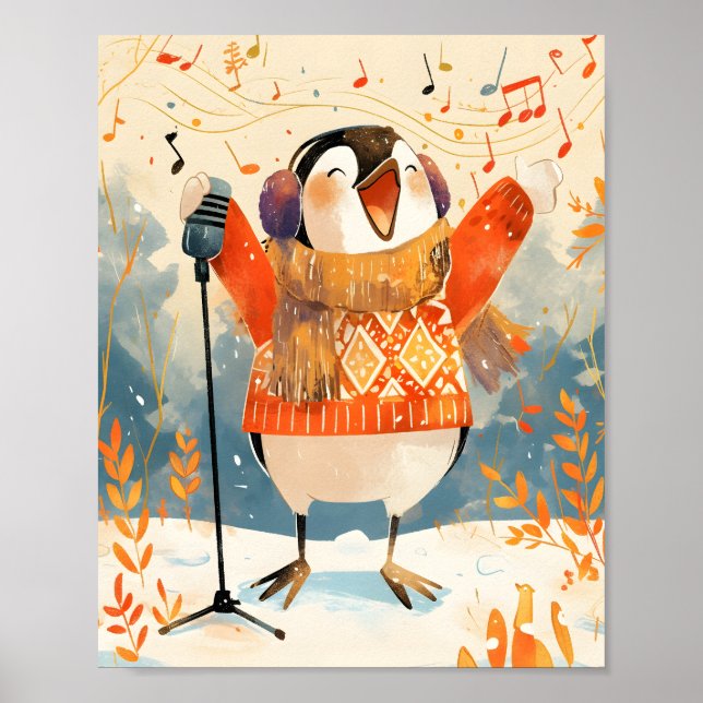 Poster Cute Penguin Christmas Animal Nursery Art Print  (Devant)