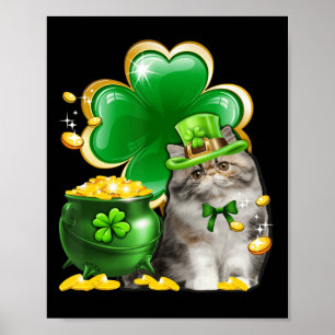 Poster Cute Perse Chat Shamrock Irlandais Saint Patrick D