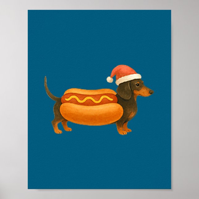 Poster Cute Petite Christmas Funny Hot Dog Dachshund  (Devant)