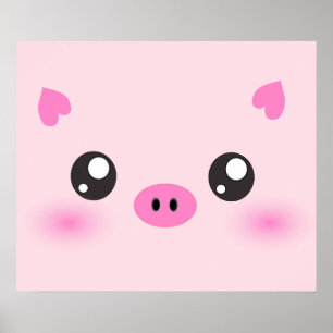 Poster Cute Pig Face - minimalisme kawaii