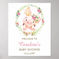 Cute Piggy Cochon Rose Baby shower Floral Bienvenu