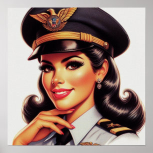 Poster Cute Pilote Militaire Pin-up