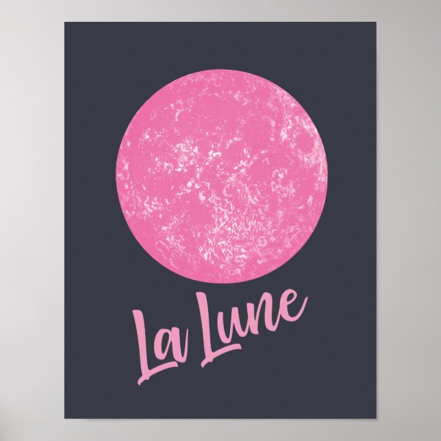 Poster Cute Pink Moon Illustration French La Lune Blue (Devant)
