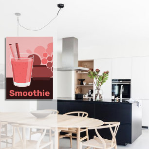 Poster Cute Pink Smoothie Glass & Fruits