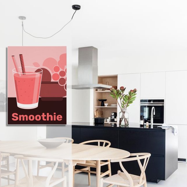 Poster Cute Pink Smoothie Glass & Fruits (Cute Pink Smoothie Glass & Fruits Poster, Kitchen Wall Decor)