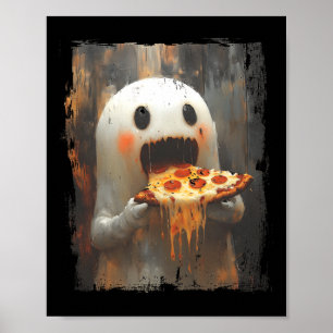 Poster Cute Pizza Ghost Manger Pizza Funny Halloween Nour