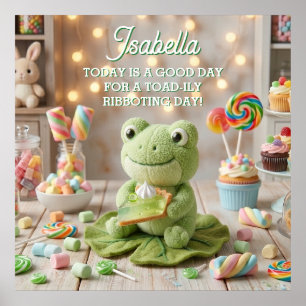 Poster Cute Plush Grenouille tenant une Tarte au Citron V