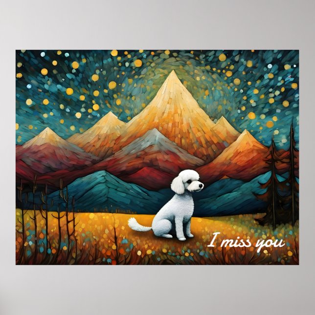 Poster Cute Poodle Mountain Forest Je Vous Manque (Devant)