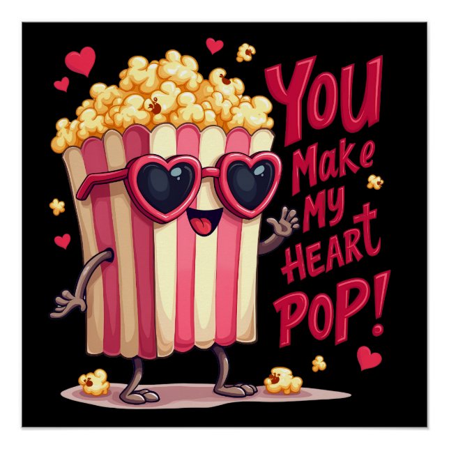 Poster Cute Popcorn Valentine Vous Faites Mon Coeur Pop! (Devant)
