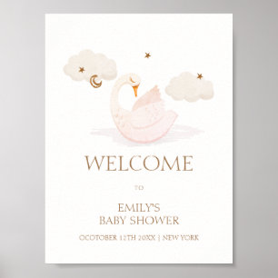Poster Cute Princess Swan Moon Star Baby shower Bienvenue