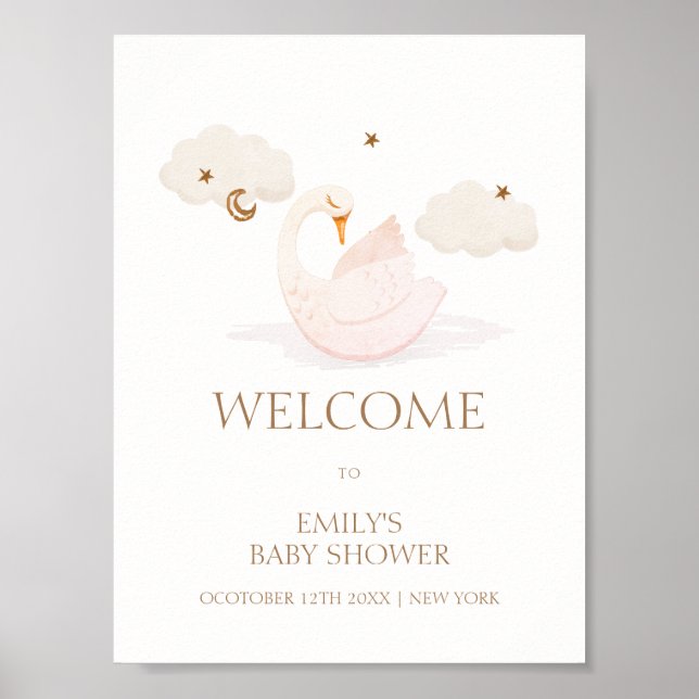 Poster Cute Princess Swan Moon Star Baby shower Bienvenue (Devant)