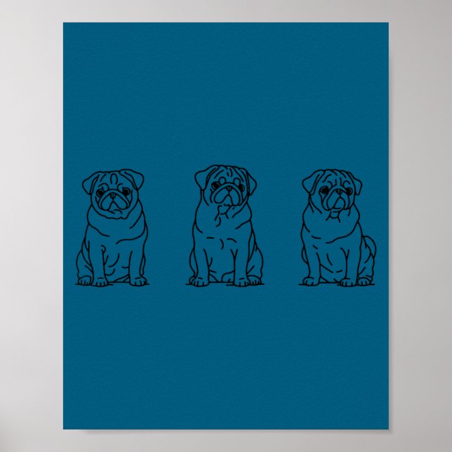 Poster Cute Pug Dog Line Art  (Devant)