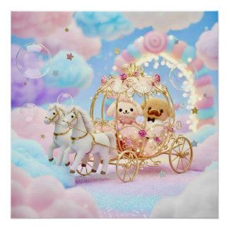 Poster Cute Puppy Wedding Fairytale Carriage