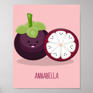 Poster Cute purple mangosteen cartoon illustration