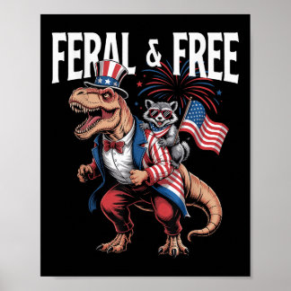 Poster Cute Raccoon Dinosaur T Rex 4 juillet Indépendant