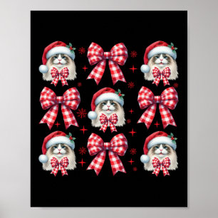 Poster Cute Ragdoll Chat Rouge Plaid Coquette Bow Noël