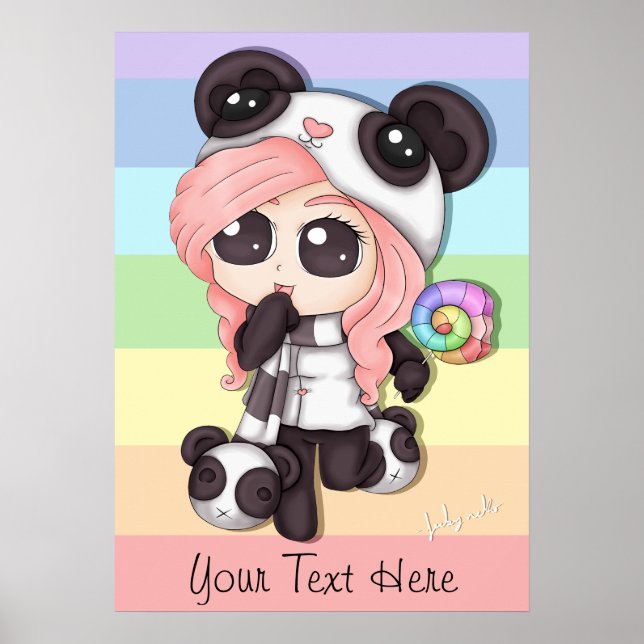 Poster Cute Rainbow Anime Panda Girl (Devant)
