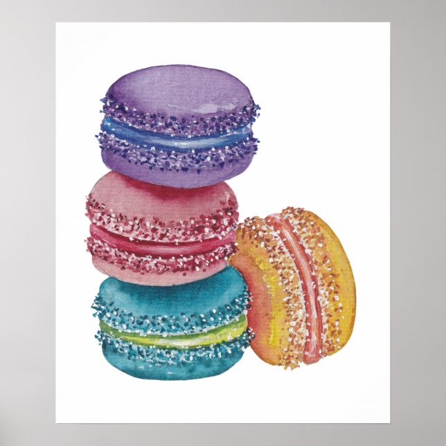 Poster Cute Rainbow Macaroons In Watercolor (Devant)