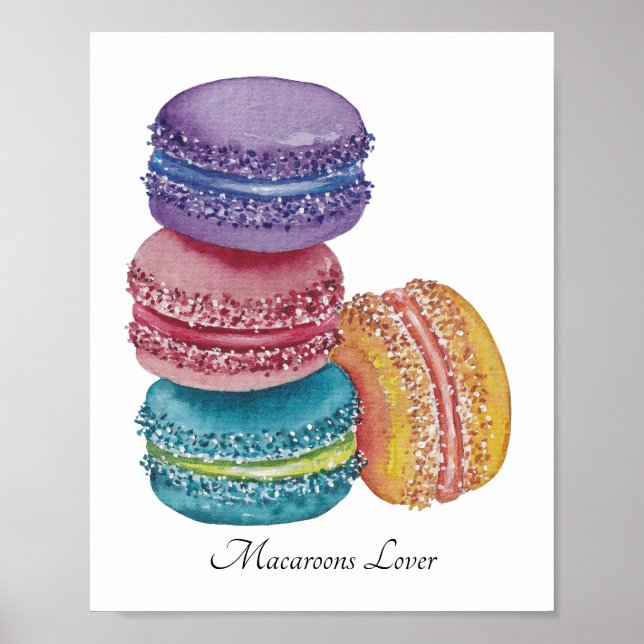 Poster Cute Rainbow Macaroons In Watercolor (Devant)