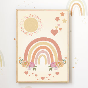 Poster Cute Rainbow Sun Hearts Nursery Print Kids Room