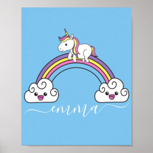 Poster Cute Rainbow Unicorn Nom personnalisé