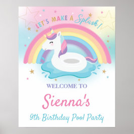 Poster Cute Rainbow Unicorn Pool Anniversaire Bienvenue