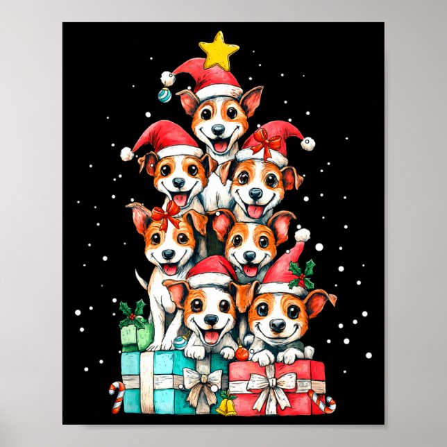 Poster Cute Rat Terrier Le Dog Christmas Tree Xmas  (Devant)