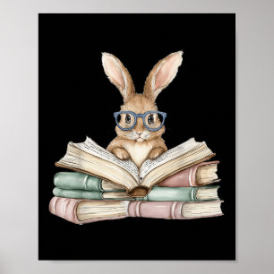 Poster Cute Reading Bunny Gles Livres Bookworm Reader Tea