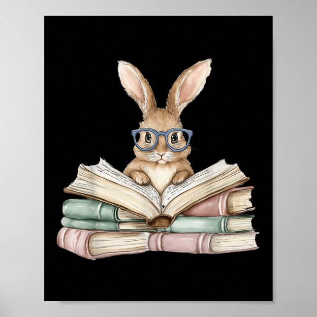 Poster Cute Reading Bunny Gles Livres Bookworm Reader Tea (Devant)