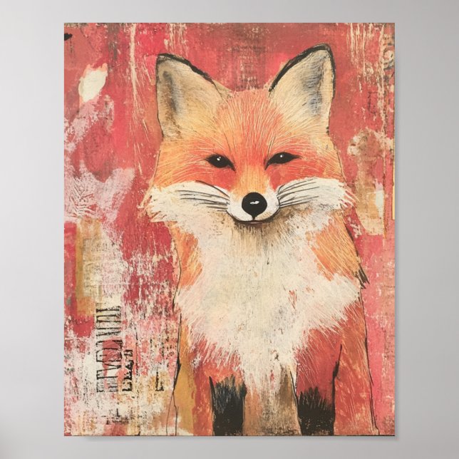 Poster Cute Red Fox Mixte Media (Devant)